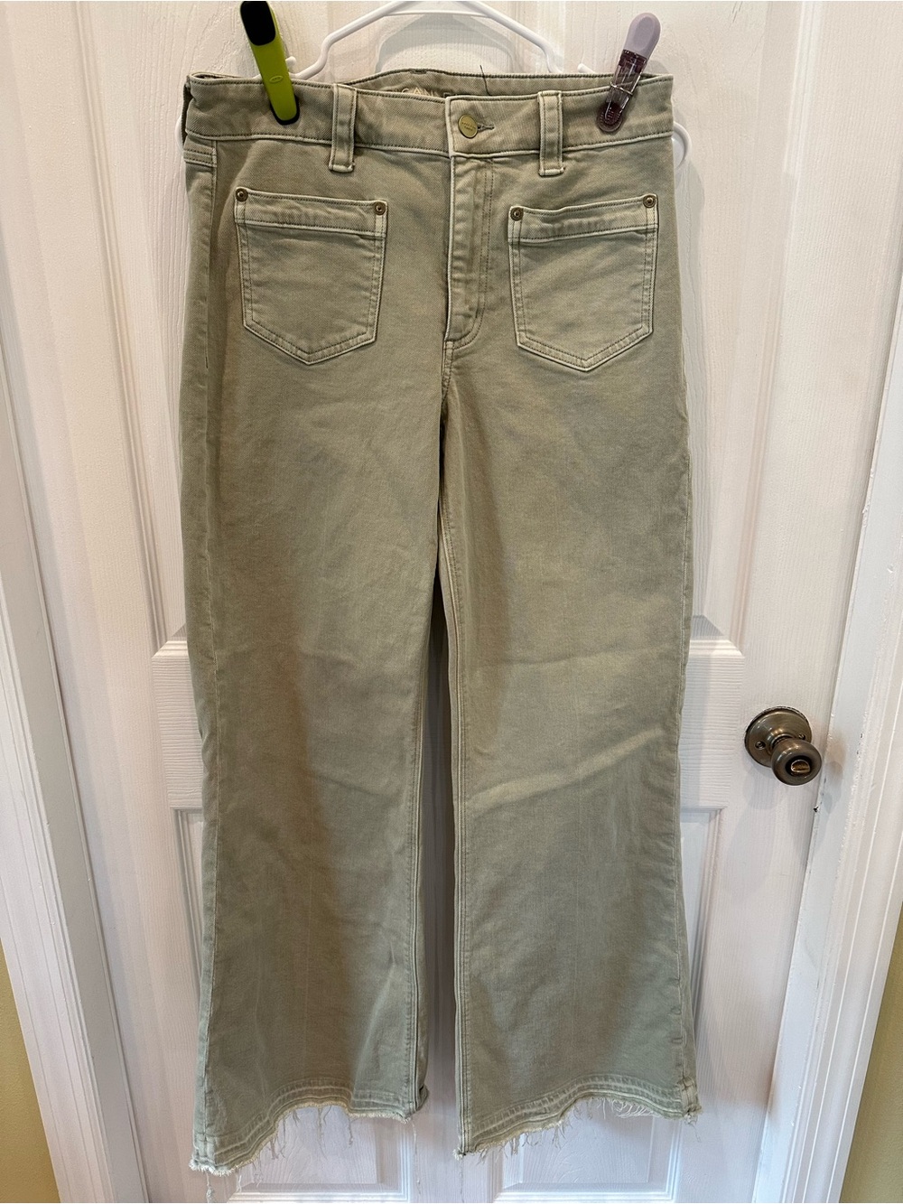 American Eagle Outfitters Light Olive Green Flair Jeans - Size 6 Long